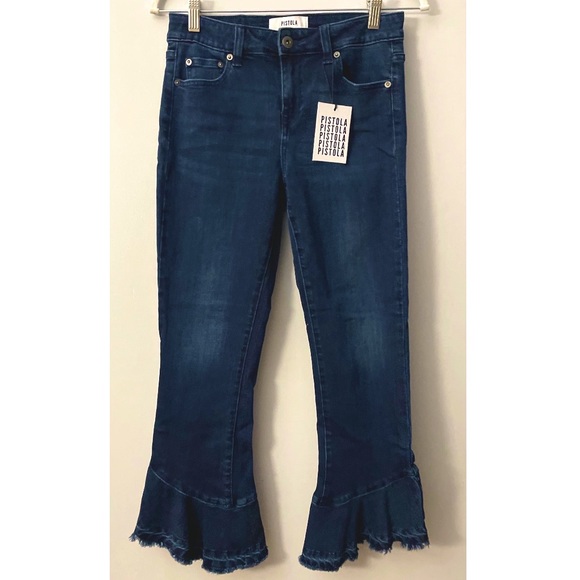 PISTOLA High Rise Boot-Cut Raw Ruffle Hem Crop Jeans - NWT - Picture 7 of 8